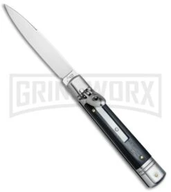 AKC 7.75" Leverletto Ebony Wood Automatic Knife - Flat Grind