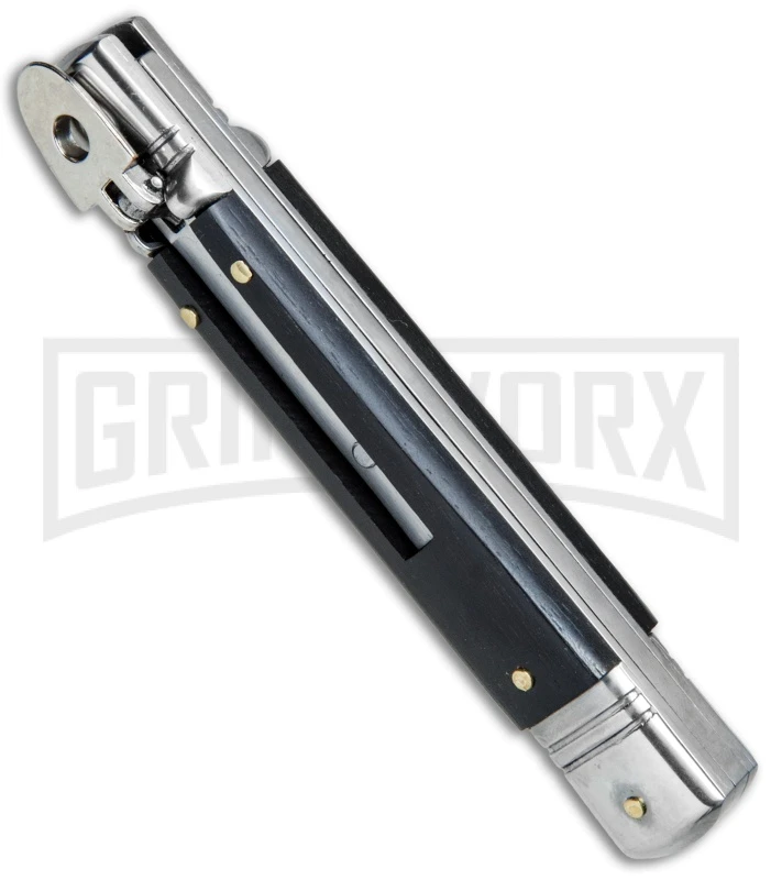 AKC 7.75" Leverletto Ebony Wood Automatic Knife - Flat Grind 4 AKC 7.75" Leverletto Ebony Wood Automatic Knife - Flat Grind - Image 2