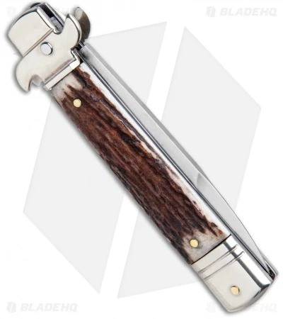 AKC Leverletto 7.75" Lever Lock Auto Italian Knife Stag (3.25" Satin Bayo) 5 AKC Leverletto 7.75" Lever Lock Auto Italian Knife Stag (3.25" Satin Bayo) - Image 3