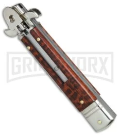 AKC 7.5" Leverletto Snakewood Automatic Knife - Flat Grind -Akc Sales Store AKC Leverletto snakewood flat grind BP 0439 er spine large