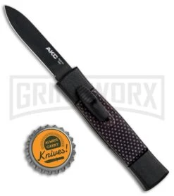 AKC Minion Concord Black/Sim Carbon Fiber OTF Automatic Knife - Black Flat -Akc Sales Store AKC Minion Concord Black Slim CF OTF Auto Black Flat GX 33107 jr bottlecap large