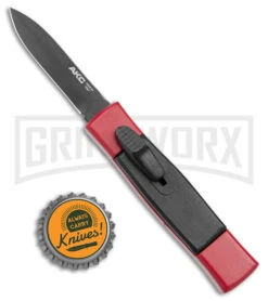 AKC Minion Concord Red/Black OTF Automatic Knife - Black Plain -Akc Sales Store AKC Minion Concord OTF Auto Red Black Black BHQ 24199 jr bottlecap large