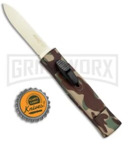 AKC Minion Concord Green Camo OTF Automatic Knife - Flat Gold Plain -Akc Sales Store AKC Minion Concord OTF Green Camo Gold BHQ 72048 jr bottlecap large