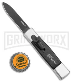 AKC Minion Concord Polish/Black OTF Automatic Knife - Flat Grind Black Plain -Akc Sales Store AKC Minion Concord Polish Black OTF Auto Black Flat GX 41034 jr bottlecap large