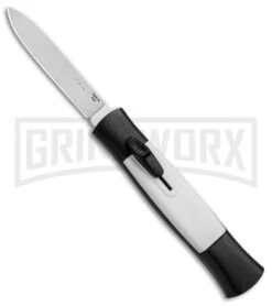 AKC 077 Concord Black/White OTF Automatic Knife - Flat Satin Plain