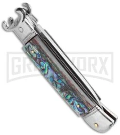 AKC 8" Shot Shell Puller Lever Lock Abalone Automatic Knife - Flat Plain 8 AKC 8" Shot Shell Puller Lever Lock Abalone Automatic Knife - Flat Plain -Akc Sales Store AKC Shot Puller 8in LL Italian Abalone BHQ 68879 jr side large