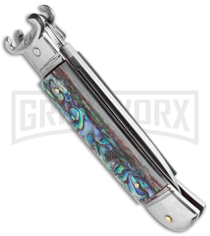 AKC 8" Shot Shell Puller Lever Lock Abalone Automatic Knife - Flat Plain 5 AKC 8" Shot Shell Puller Lever Lock Abalone Automatic Knife - Flat Plain - Image 3