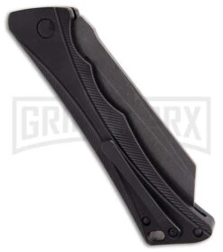 AKC Smarty Black Automatic Knife Reverse Tanto - Black SW Plain -Akc Sales Store AKC Smarty Automatic Knife Button Lock Black Aluminum Stonewash side kc large