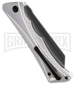 AKC Smarty Silver W/Black Bolster Automatic Knife Reverse Tanto - Black SW Plain -Akc Sales Store AKC Smarty Automatic Knife Silver w Black Bolster 3.3in Black Stonewash BHQ 185812 hd side large