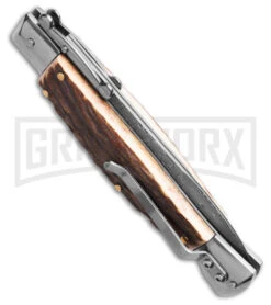 AKC Automatic Swinguard 9" Stag Bayonet Blade - Damascus Plain 7 AKC Automatic Swinguard 9" Stag Bayonet Blade - Damascus Plain -Akc Sales Store AKC Stiletto Swinguard Automatic Knife Stag Horn w Sheath 4in Damascus Bayo BHQ 189377 hd side large