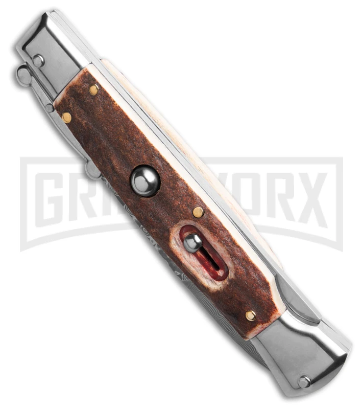 AKC Automatic Swinguard 9" Stag Bayonet Blade - Damascus Plain 4 AKC Automatic Swinguard 9" Stag Bayonet Blade - Damascus Plain - Image 2