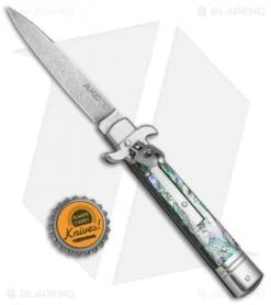 AKC Leverletto 8" Automatic Italian Stiletto Abalone (3.25" Damascus) -Akc Sales Store AKC Swinguard 8in Italian Stiletto Abalone Damascus BHQ 77548 jr bottlecap