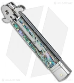 AKC Leverletto 8" Automatic Italian Stiletto Abalone (3.25" Damascus) -Akc Sales Store AKC Swinguard 8in Italian Stiletto Abalone Damascus BHQ 77548 jr spine