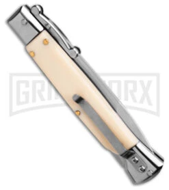 AKC 9" Italian Stiletto Swinguard Sim Ivory Automatic Knife - Polish Plain -Akc Sales Store AKC Swinguard 9in Automatic Italian Stiletto Sim Ivory 4in Polish Bayonet BHQ 180886 hd side large