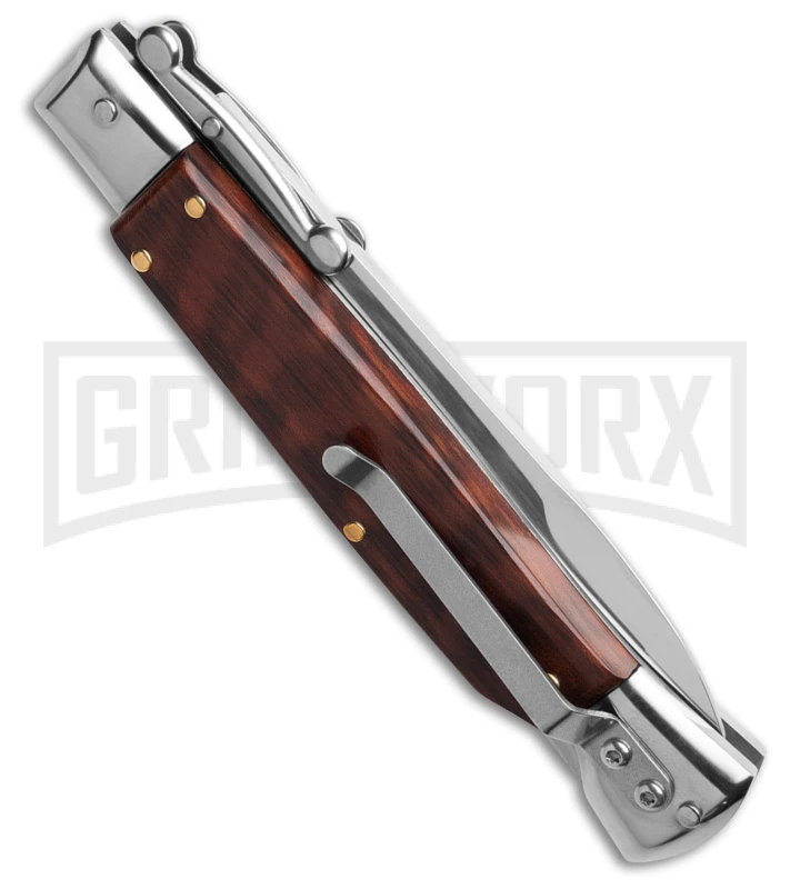 AKC 9" Snakewood Auto Swinguard Knife Italian Stiletto W/ Case - Satin Plain 5 AKC 9" Snakewood Auto Swinguard Knife Italian Stiletto W/ Case - Satin Plain - Image 3