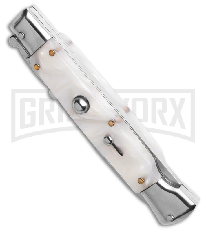 AKC 9" Italian Stiletto Swinguard White Pearlex Automatic Knife W/Box - Polish 4 AKC 9" Italian Stiletto Swinguard White Pearlex Automatic Knife W/Box - Polish - Image 2