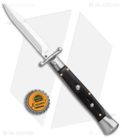 AKC Swinguard 9" Automatic Italian Stiletto Ebony (4" Satin Bayonet) -Akc Sales Store AKC Swinguard 9in Ebony Wood Bayo Satin GX 38213 jr bottlecap