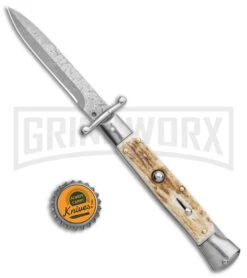 Automatic Italian Style Swinguard 9" Stag - Damascus Bayonet Blade -Akc Sales Store AKC Swinguard 9in Stag Bayo Damascus GX 3647 jr bottlecap large