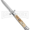 Automatic Italian Style Swinguard 9" Stag - Damascus Bayonet Blade 1 Automatic Italian Style Swinguard 9" Stag - Damascus Bayonet Blade -Akc Sales Store AKC Swinguard 9in Stag Bayo Damascus GX 3647 jr large