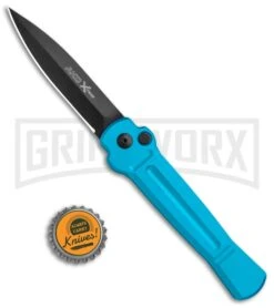 AKC X-treme ACE Light Blue Automatic Knife - Black -Akc Sales Store AKC X treme Ace Auto Light Blue Black ACE LBLB BHQ 115396 jr bottlecap large