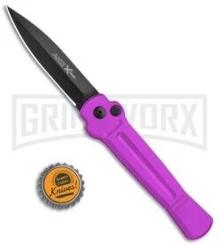 AKC X-treme Ace Purple Automatic Knife - Black Plain -Akc Sales Store AKC X treme Ace Auto Purple Black BHQ 179221 jr bottlecap large