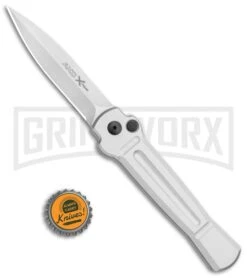 AKC X-treme Ace Silver Automatic Knife - Satin Plain -Akc Sales Store AKC X treme Ace Auto Silver Satin BHQ 113920 jr bottlecap large
