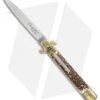 AKC Leverletto 9" Lever Lock Auto Italian Knife Brass/Stag Horn (4" Satin) 2 AKC Leverletto 9" Lever Lock Auto Italian Knife Brass/Stag Horn (4" Satin) -Akc Sales Store AKC leverletto stag horn brass flat BP 18946 er