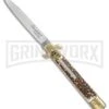 AKC 9" Leverletto Stag Horn Brass Automatic Knife - Flat Grind 2 AKC 9" Leverletto Stag Horn Brass Automatic Knife - Flat Grind -Akc Sales Store AKC leverletto stag horn brass flat BP 18946 er large