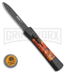 AKC Concord Autumn Camo OTF Flat Grind Automatic Knife - Black Plain -Akc Sales Store Kizer Nick Swan Matanzas Frame Lock Knife Ti Micarta Ki4510A3 BHQ 114295 LS Bottlecap large