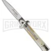 AKC 7.75" Bill DeShivs Leverletto Honey Horn Automatic Knife - Flat Grind 2 AKC 7.75" Bill DeShivs Leverletto Honey Horn Automatic Knife - Flat Grind -Akc Sales Store akc 7 5in leverletto honey bayo large