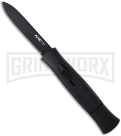 AKC 077 Concord Black OTF Automatic Knife - Flat Grind Black Plain