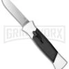 AKC 777 Blackfinger White/Black OTF Automatic Knife - Flat Grind Satin Plain -Akc Sales Store akc 777 white satin flat cm large