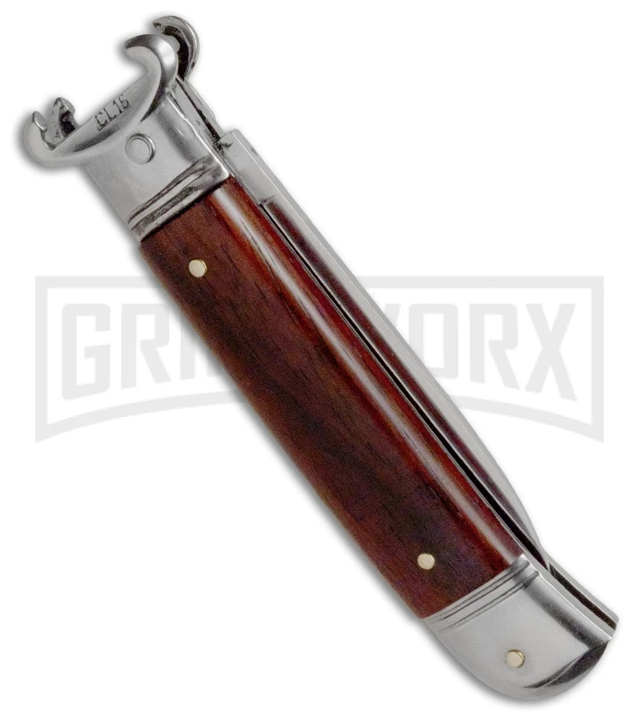 AKC 8" Shot Shell Puller Lever Lock Cocobolo Wood Automatic Knife - Flat 4 AKC 8" Shot Shell Puller Lever Lock Cocobolo Wood Automatic Knife - Flat - Image 2
