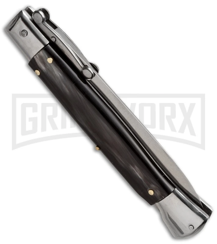 AKC 9" Italian Stiletto Swinguard Brazilian Horn Automatic Knife - Dagger 4 AKC 9" Italian Stiletto Swinguard Brazilian Horn Automatic Knife - Dagger - Image 2