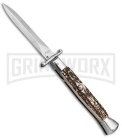 AKC 9" Italian Stiletto Swinguard Stag Automatic Knife - Dagger