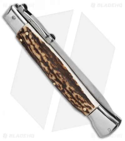 AKC Swinguard 9" Automatic Italian Stiletto Stag Horn (4" Satin Dagger) 3 AKC Swinguard 9" Automatic Italian Stiletto Stag Horn (4" Satin Dagger) - Image 2