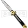 AKC 7.75" Bill DeShivs Leverletto Dark Horn Automatic Knife - Flat Grind -Akc Sales Store akc 9in leverletto dark horn brass large