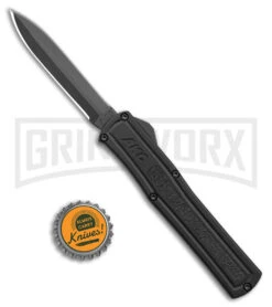 AKC F-20 Black D/A OTF Automatic Knife - Dagger Black Plain -Akc Sales Store akc f 20 da otf auto black aluminum black dagger BHQ 177898 jr bottlecap large