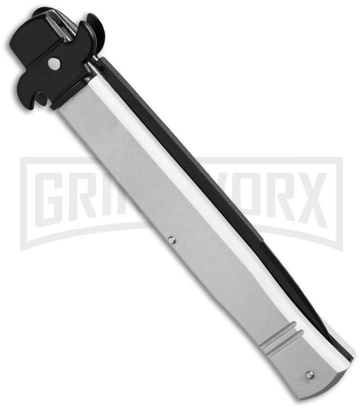 AKC 9" Tactical Leverletto Silver Automatic Knife - Black Flat Grind 4 AKC 9" Tactical Leverletto Silver Automatic Knife - Black Flat Grind - Image 2