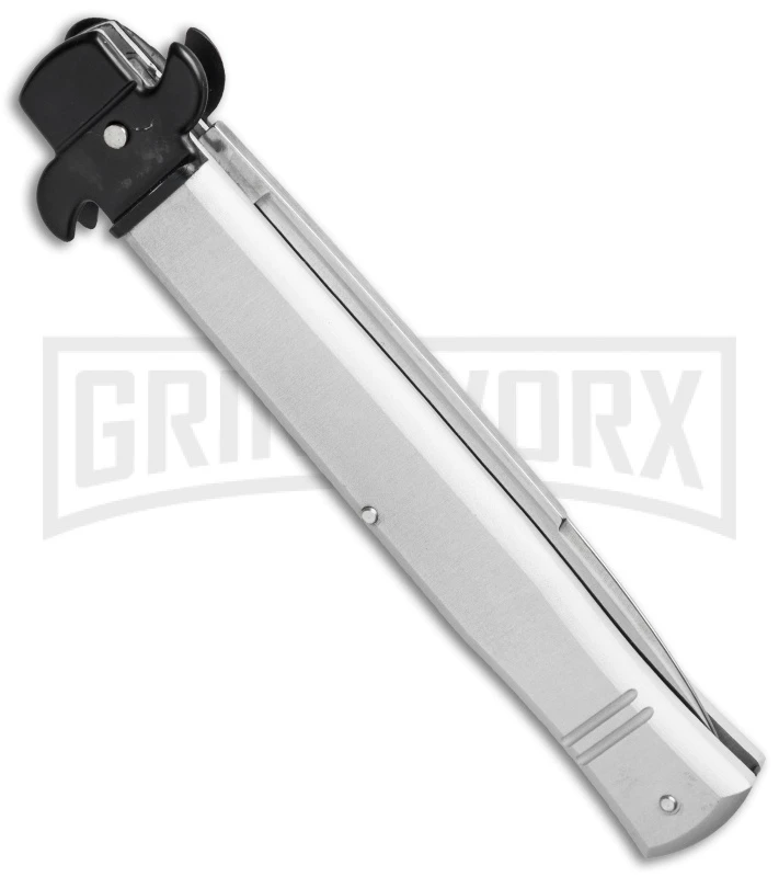 AKC 9" Tactical Leverletto Silver Automatic Knife - Satin Flat Grind 4 AKC 9" Tactical Leverletto Silver Automatic Knife - Satin Flat Grind - Image 2