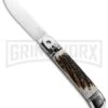 AKC 8" Italian Stiletto Lever Lock Stag Horn Automatic Knife - Flat Grind -Akc Sales Store akc lever lock stag BHQ 50856 jr large
