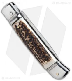AKC Classic 8" Lever Lock Automatic Italian Knife Stag Horn (3.2" Polish) -Akc Sales Store akc lever lock stag side