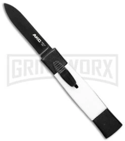 AKC Minion Concord Black/White OTF Automatic Knife - Flat Grind Black Plain