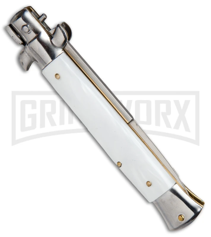 AKC 9" Italian Stiletto White Pearlex Automatic Knife - Bayonet 4 AKC 9" Italian Stiletto White Pearlex Automatic Knife - Bayonet - Image 2