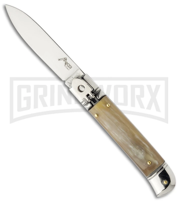 AKC 8" Italian Lever Lock Honey Horn Automatic Knife - Flat Grind 3 AKC 8" Italian Lever Lock Honey Horn Automatic Knife - Flat Grind