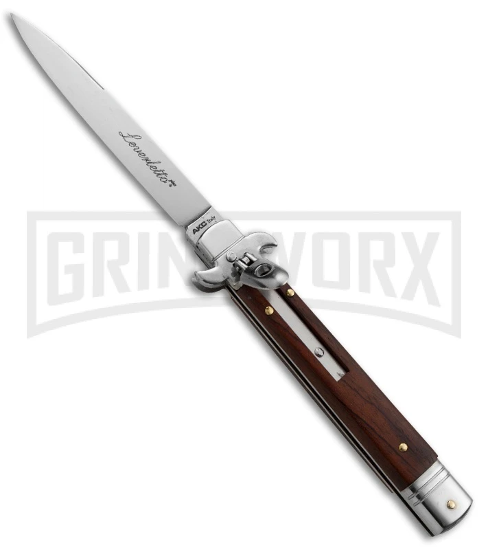 AKC 9" Leverletto Cocobolo Wood Automatic Knife - Flat Grind 3 AKC 9" Leverletto Cocobolo Wood Automatic Knife - Flat Grind