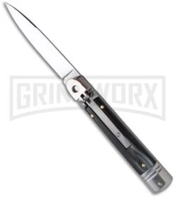 AKC 7.75" Slimline Lever Lock Dark Horn Automatic Knife - Bayonet
